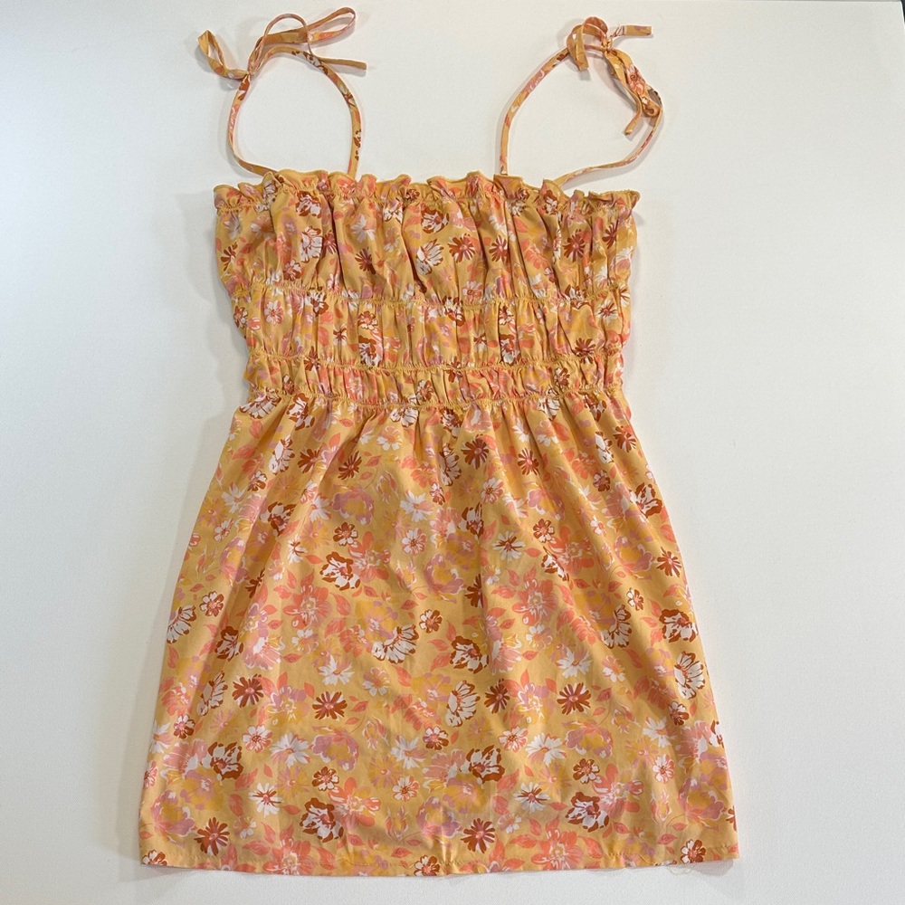 Tiger Mist Peach Floral Tie-Strap Mini Dress Women’s Medium